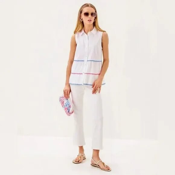 NWT Lilly Pulitzer Breah Sleeveless Button Down in Resort White - Size 2 - Picture 4 of 5